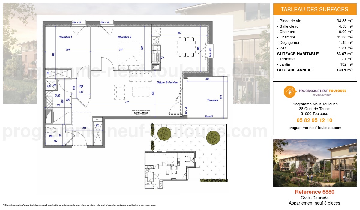 Plan pour un Appartement neuf de  63.67m² à
					Croix-Daurade