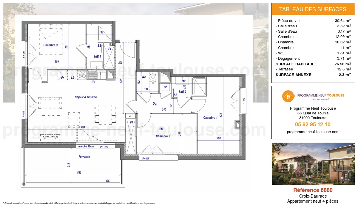 Plan pour un Appartement neuf de  76.56m² à
					Croix-Daurade