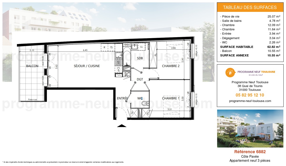 Plan pour un Appartement neuf de  62.82m² à
					Côte Pavée