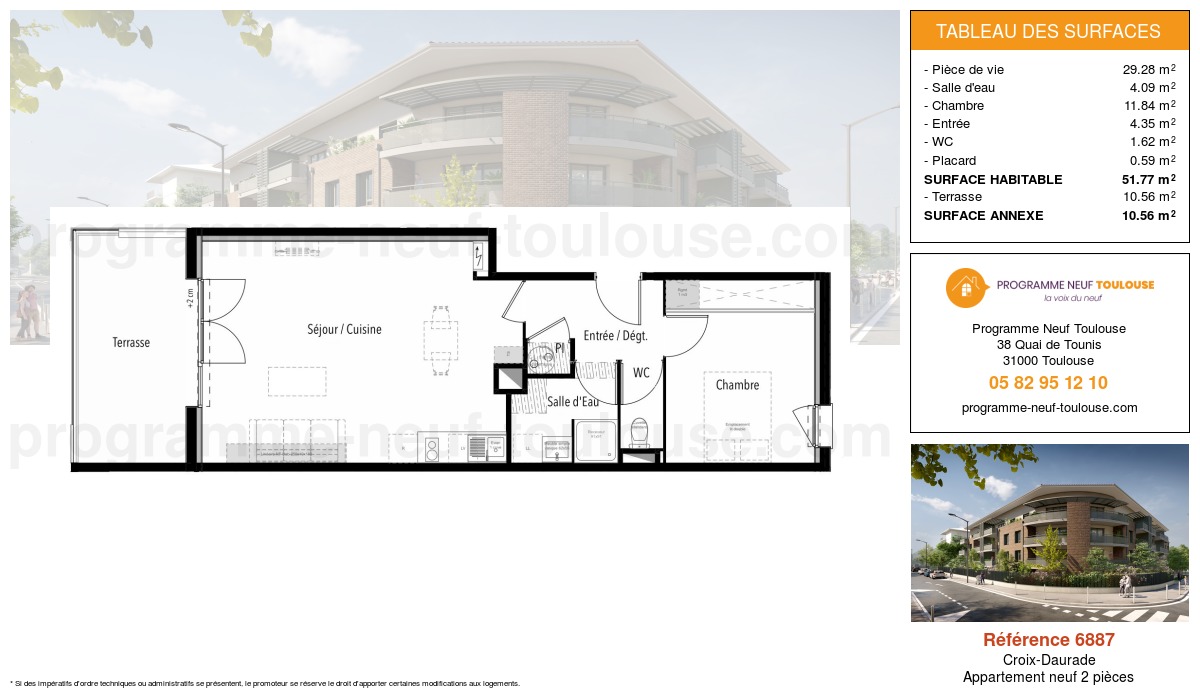 Plan pour un Appartement neuf de  51.77m² à
					Croix-Daurade