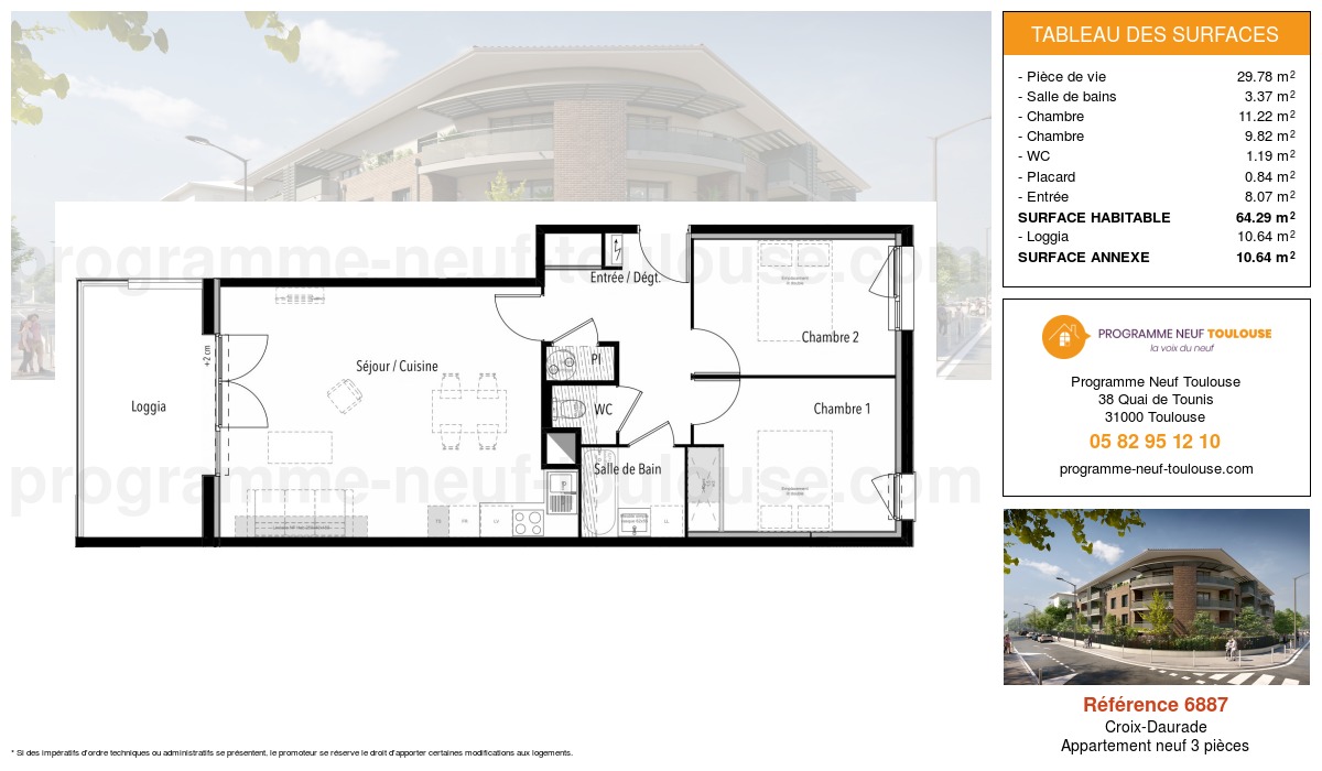 Plan pour un Appartement neuf de  64.29m² à
					Croix-Daurade