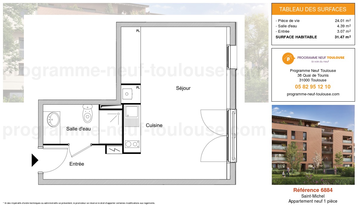 Plan pour un Appartement neuf de  31.47m² à
					Saint-Michel
