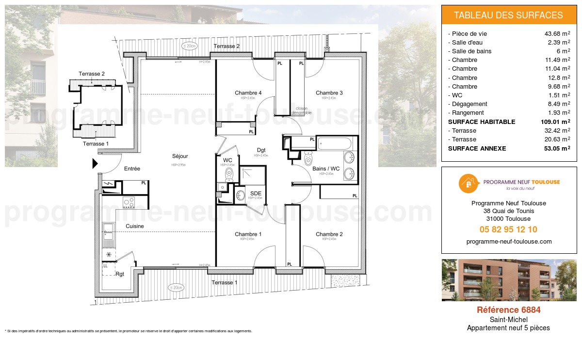 Plan pour un Appartement neuf de  109.01m² à
					Saint-Michel
