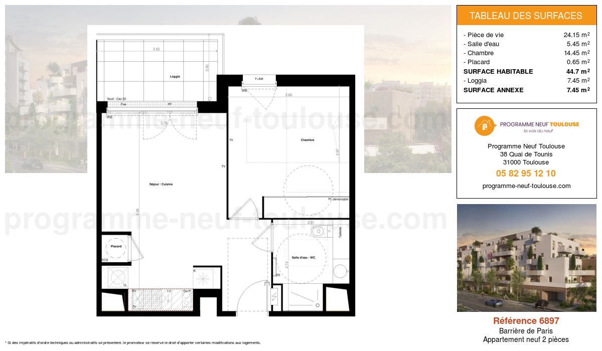 Plan pour un Appartement neuf de  44.7m² à
					Barrière de Paris