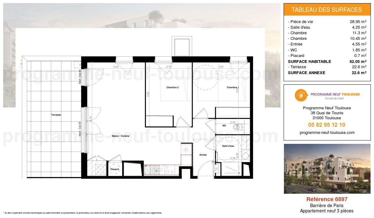 Plan pour un Appartement neuf de  62.05m² à
					Barrière de Paris