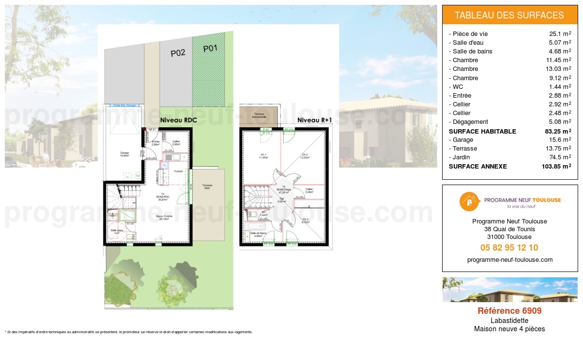 Plan pour un Maison neuve de  83.25m² à
					Labastidette