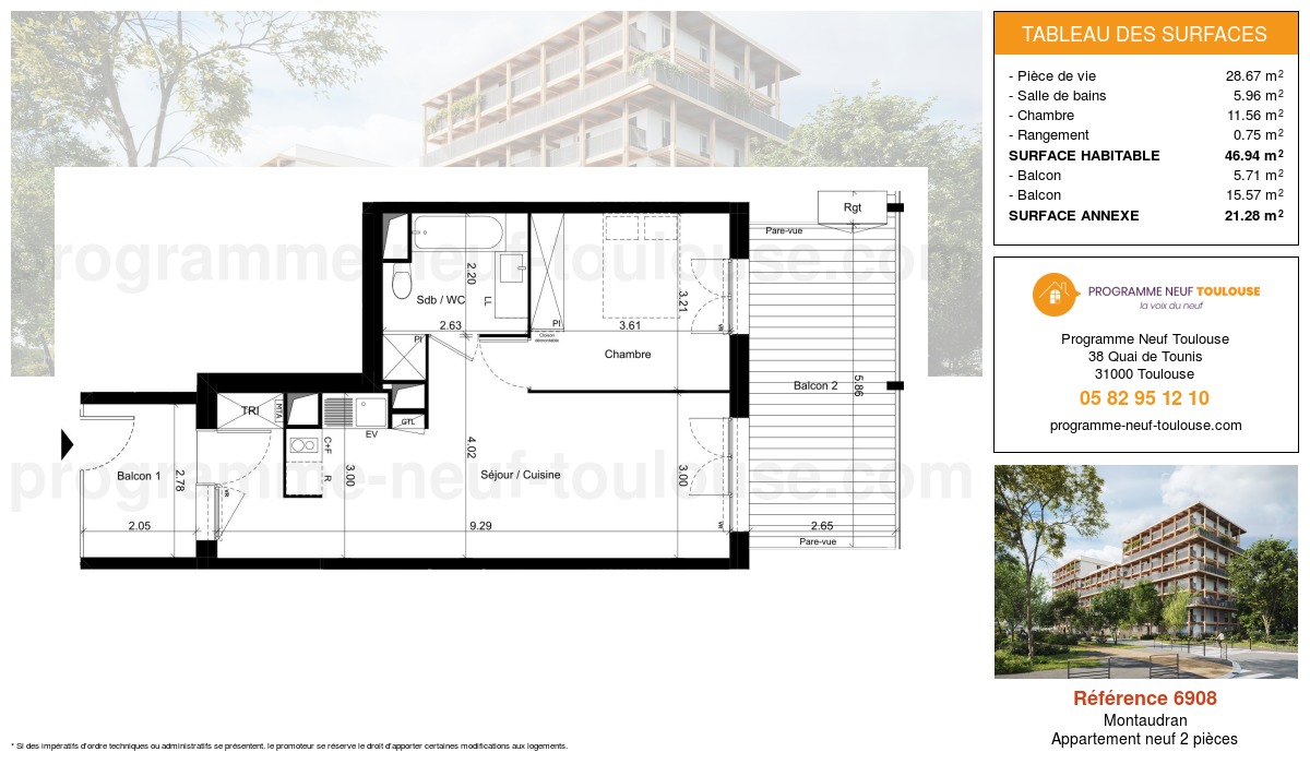 Plan pour un Appartement neuf de  46.19m² à
					Montaudran