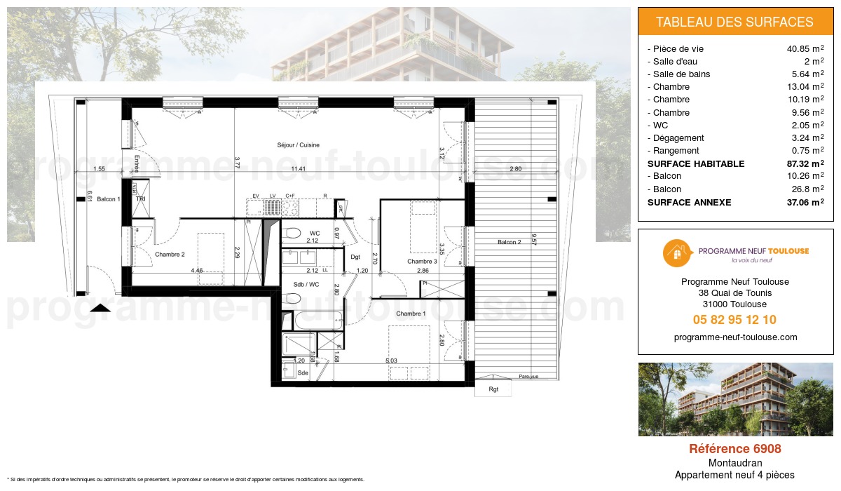 Plan pour un Appartement neuf de  86.57m² à
					Montaudran