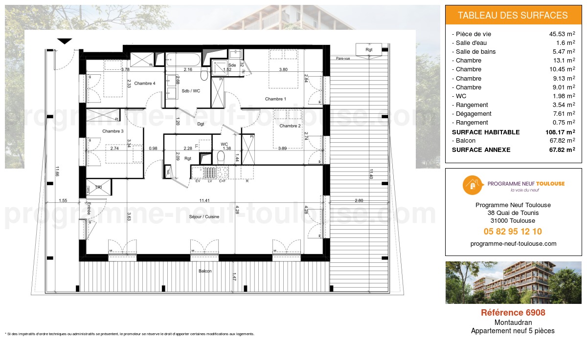 Plan pour un Appartement neuf de  107.42m² à
					Montaudran