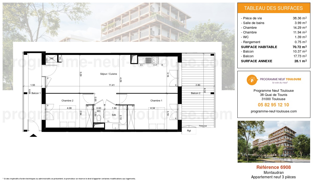 Plan pour un Appartement neuf de  69.97m² à
					Montaudran