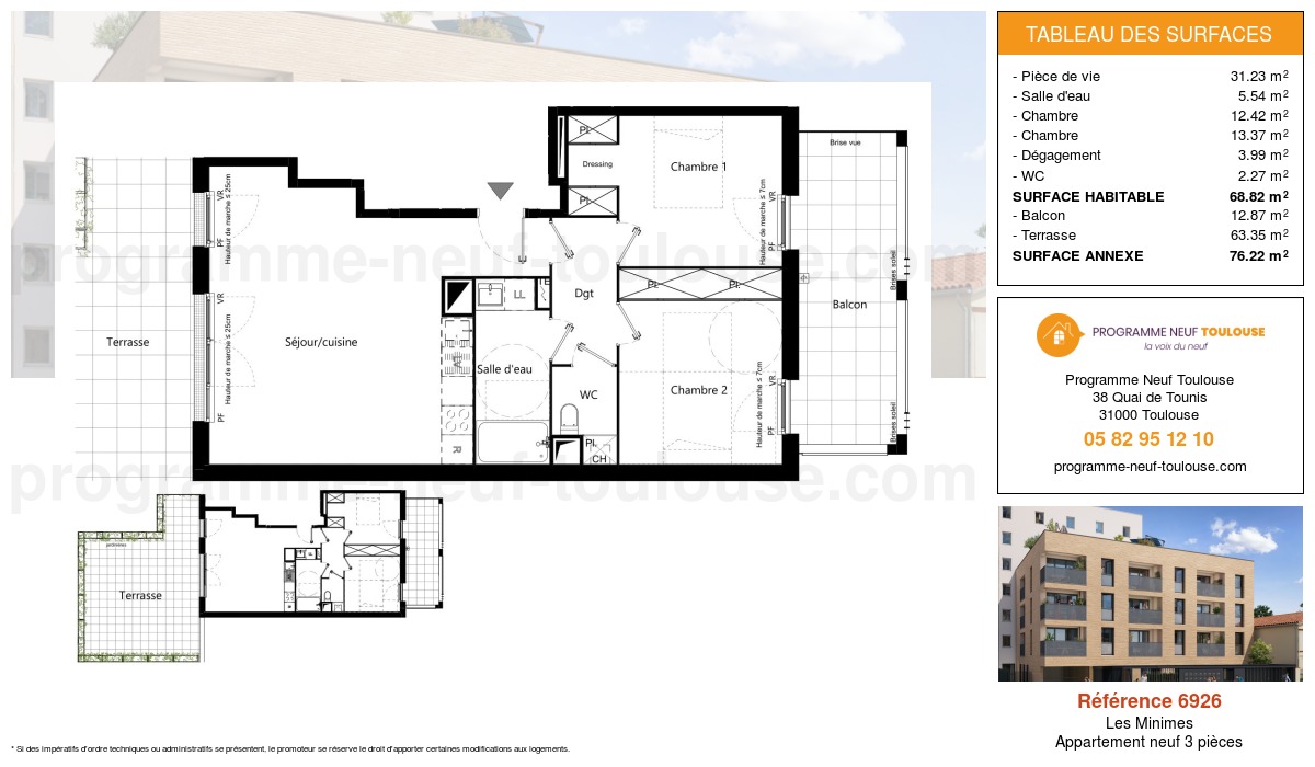 Plan pour un Appartement neuf de  68.82m² à
					Les Minimes