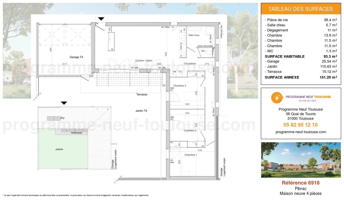 Plan pour un Maison neuve de  93.3m² à
					Pibrac