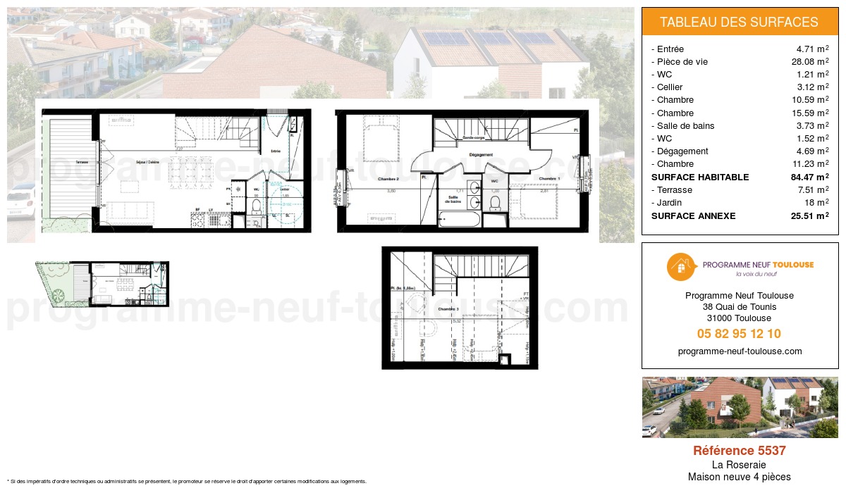 Plan pour un Maison neuve de  84.47m² à
					La Roseraie