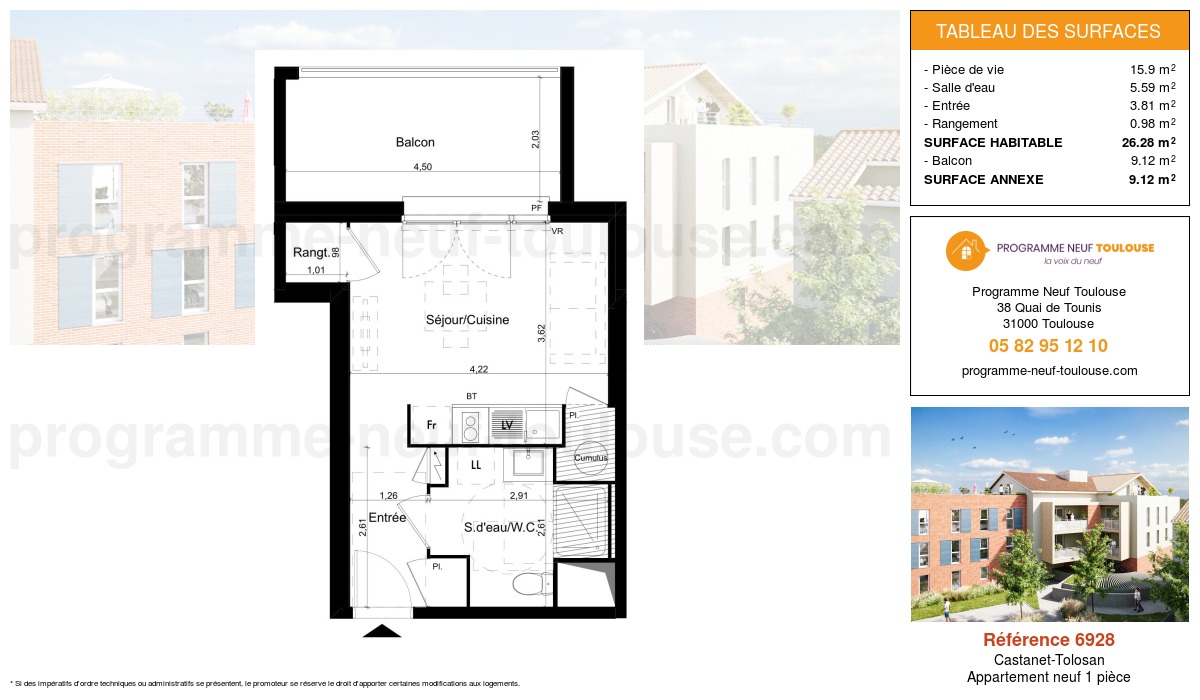 Plan pour un Appartement neuf de  26.28m² à
					Castanet-Tolosan