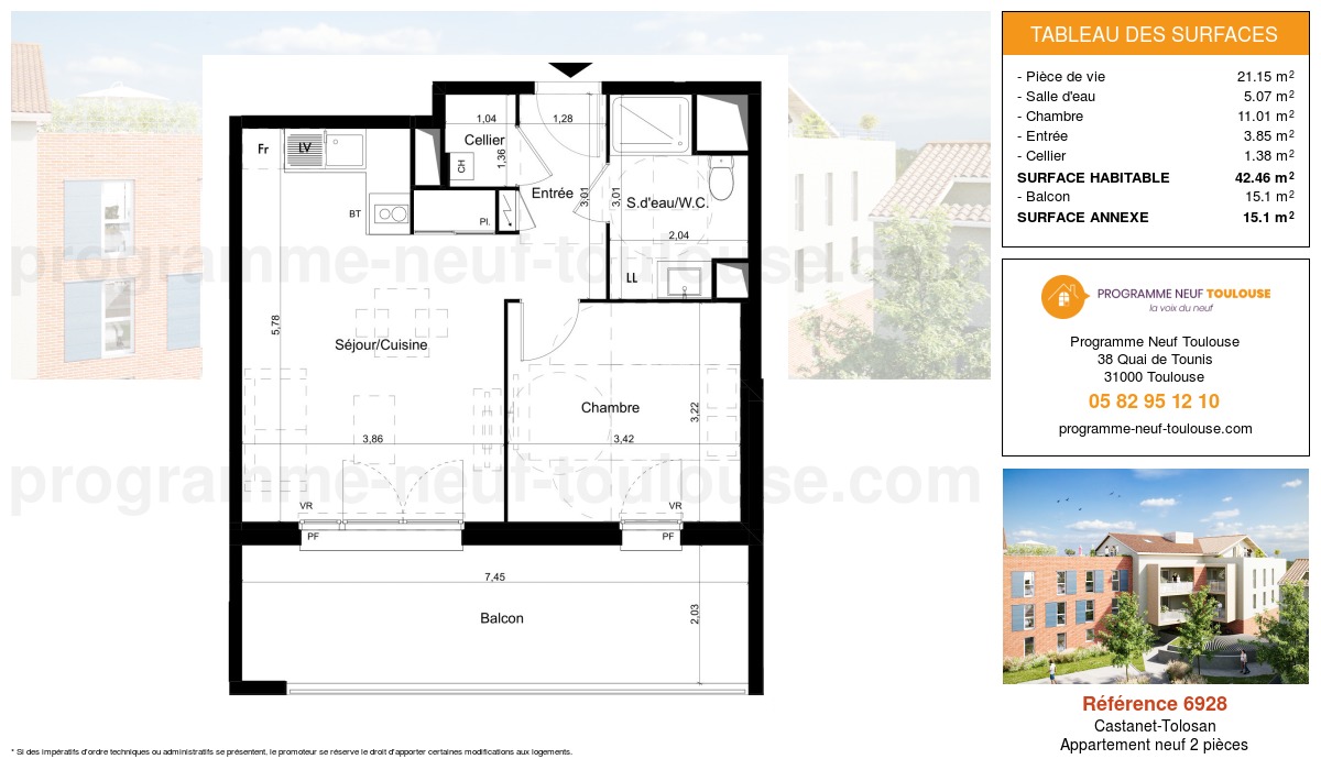 Plan pour un Appartement neuf de  42.46m² à
					Castanet-Tolosan
