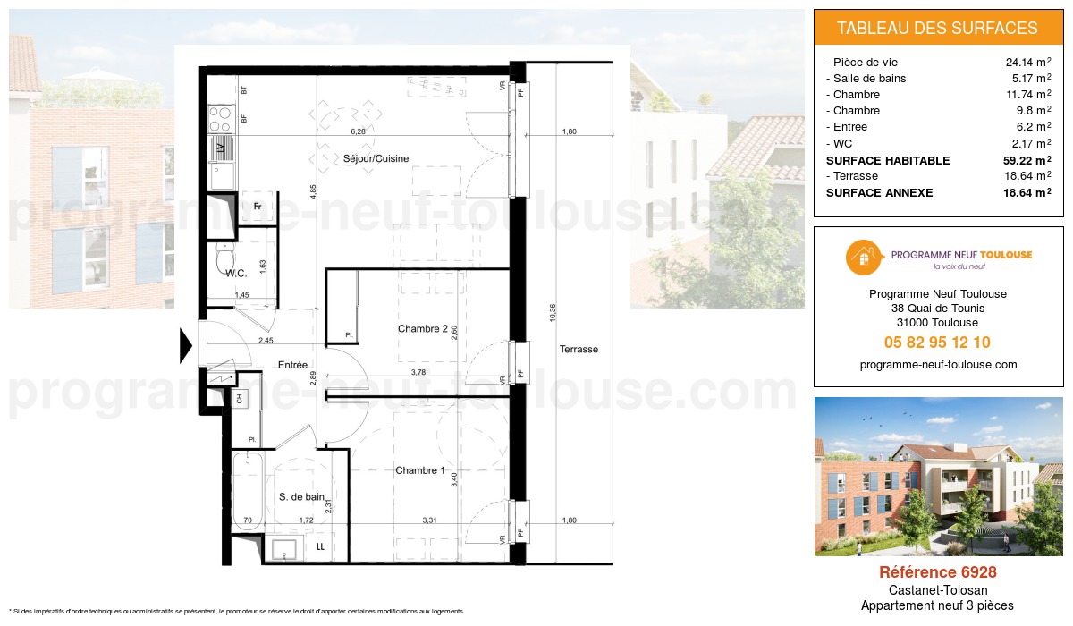 Plan pour un Appartement neuf de  59.22m² à
					Castanet-Tolosan