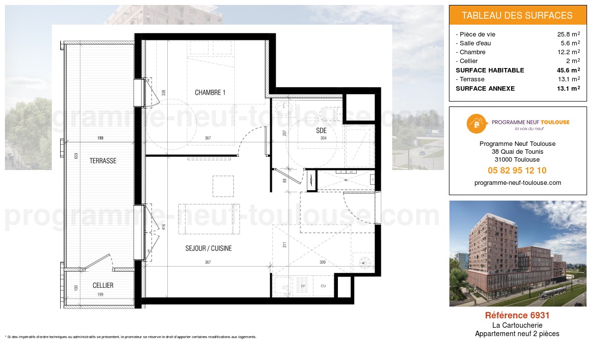 Plan pour un Appartement neuf de  43.5m² à
					La Cartoucherie