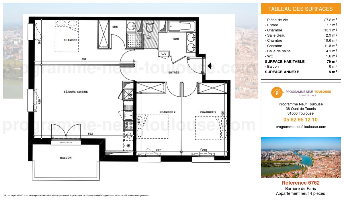 Plan pour un Appartement neuf de  79m² à
					Barrière de Paris