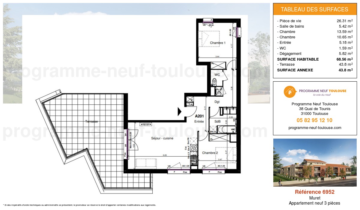 Plan pour un Appartement neuf de  68.56m² à
					Muret
