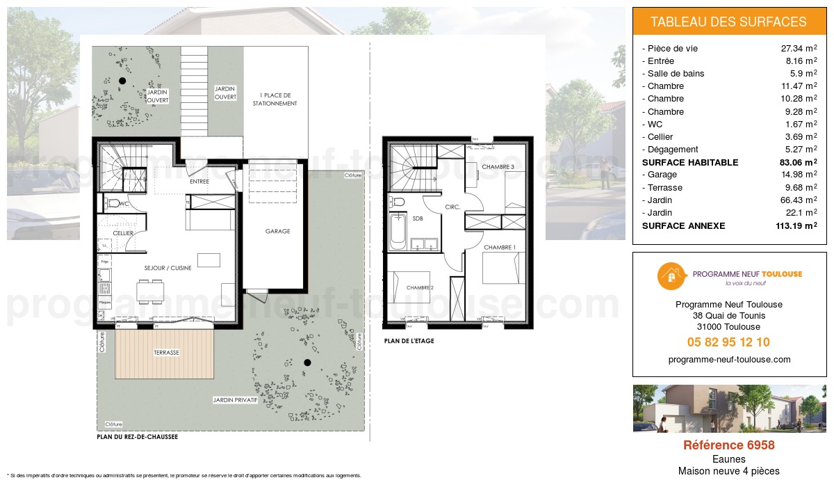 Plan pour un Maison neuve de  83.06m² à
					Eaunes