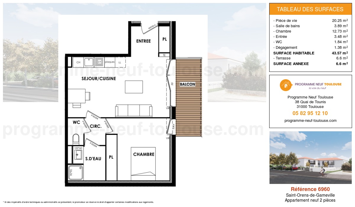 Plan pour un Appartement neuf de  43.57m² à
					Saint-Orens-de-Gameville
