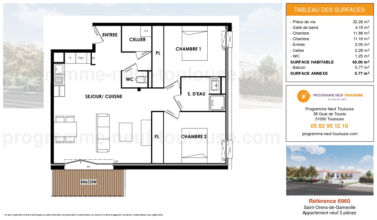 Plan pour un Appartement neuf de  65.06m² à
					Saint-Orens-de-Gameville
