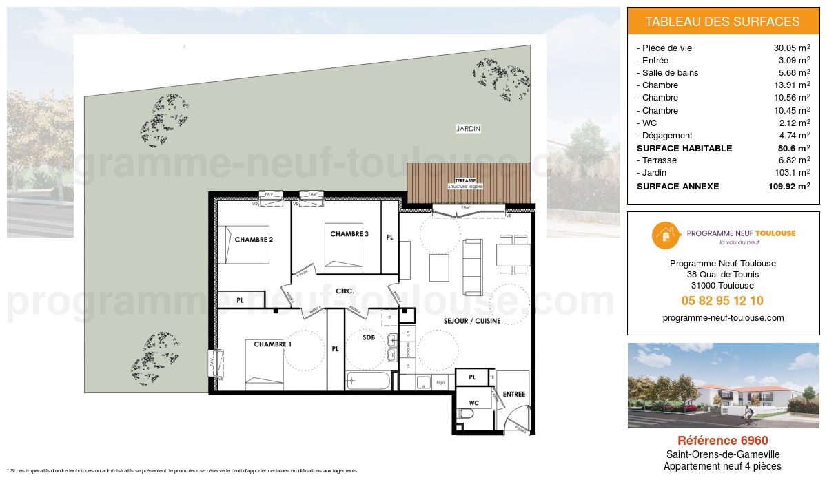 Plan pour un Appartement neuf de  80.61m² à
					Saint-Orens-de-Gameville