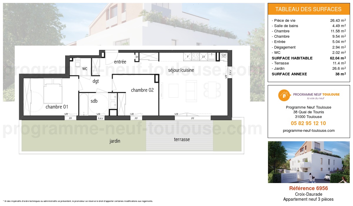 Plan pour un Appartement neuf de  62.04m² à
					Croix-Daurade