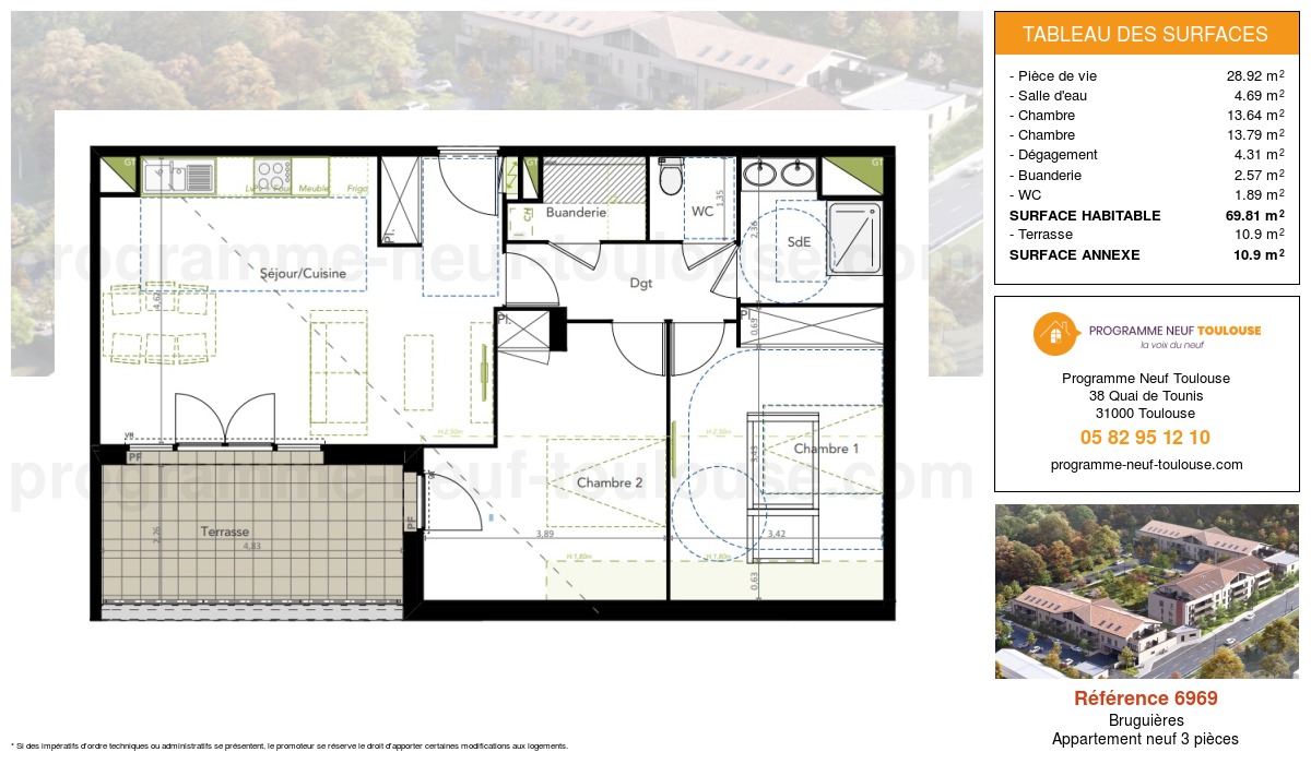 Plan pour un Appartement neuf de  69.81m² à
					Bruguières
