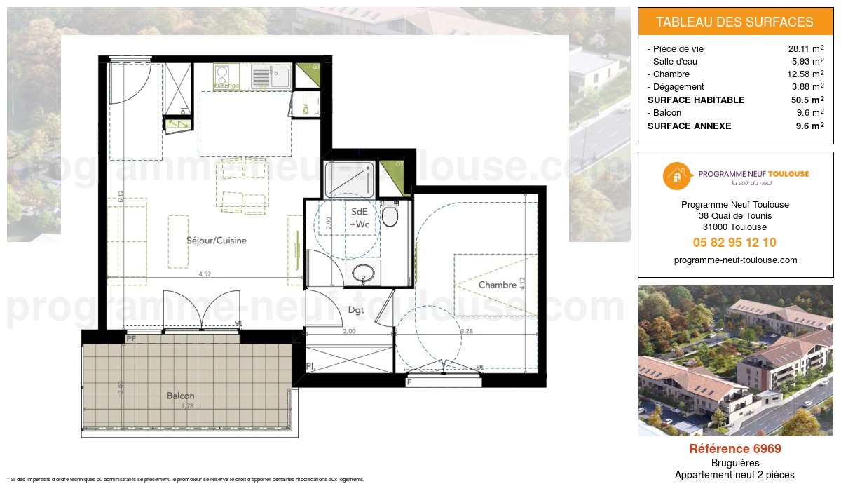 Plan pour un Appartement neuf de  50.5m² à
					Bruguières