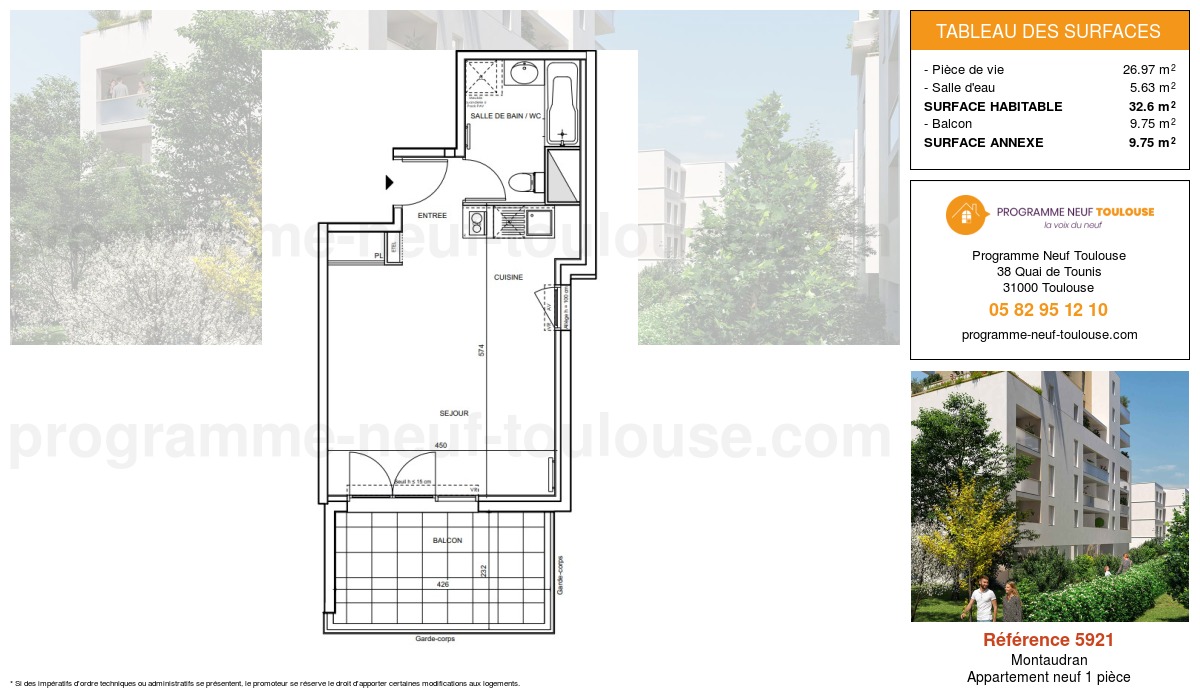 Plan pour un Appartement neuf de  32.09m² à
					Montaudran