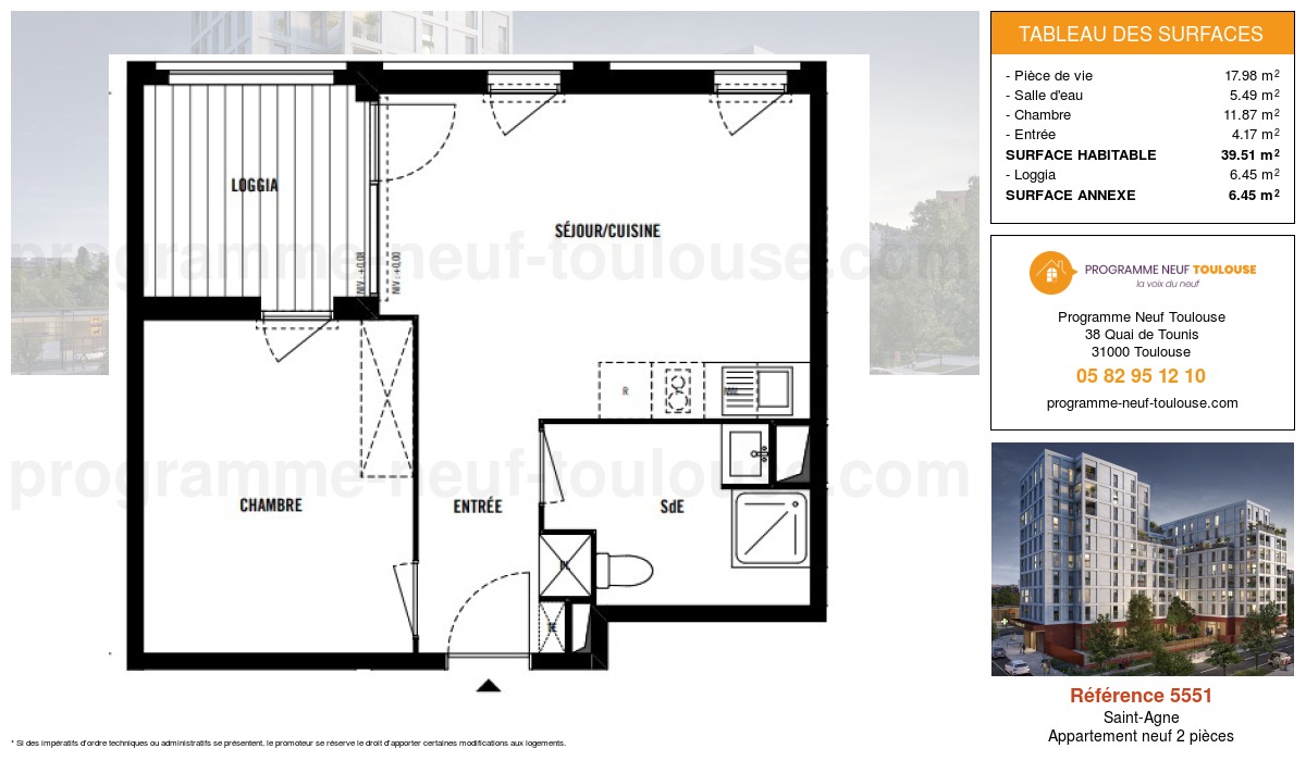 Plan pour un Appartement neuf de  39.51m² à
					Saint-Agne