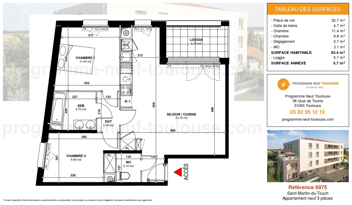 Plan pour un Appartement neuf de  63.4m² à
					Saint-Martin-du-Touch