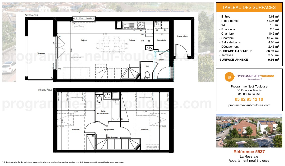 Plan pour un Appartement neuf de  66.56m² à
					La Roseraie