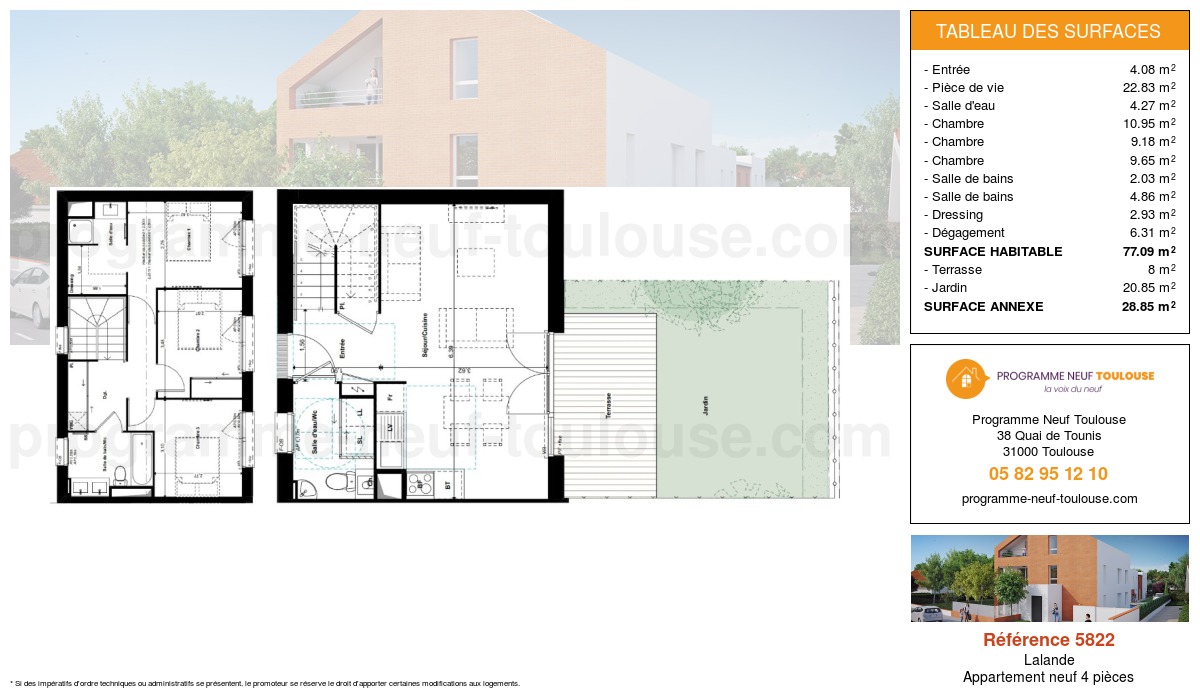 Plan pour un Appartement neuf de  77.09m² à
					Lalande