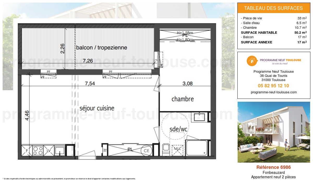 Plan pour un Appartement neuf de  50.2m² à
					Fonbeauzard