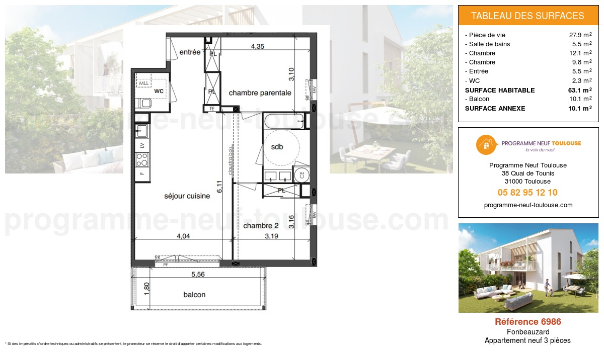Plan pour un Appartement neuf de  63.1m² à
					Fonbeauzard