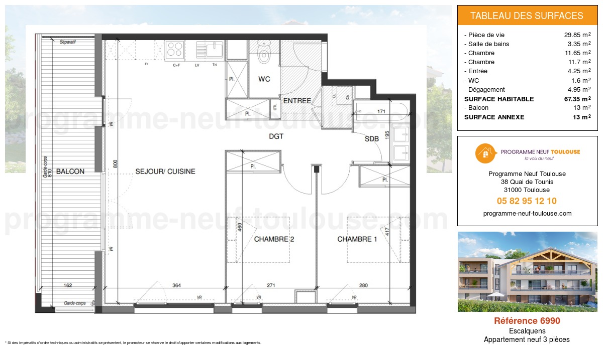 Plan pour un Appartement neuf de  67.35m² à
					Escalquens