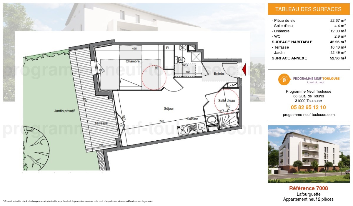 Plan pour un Appartement neuf de  42.96m² à
					Lafourguette