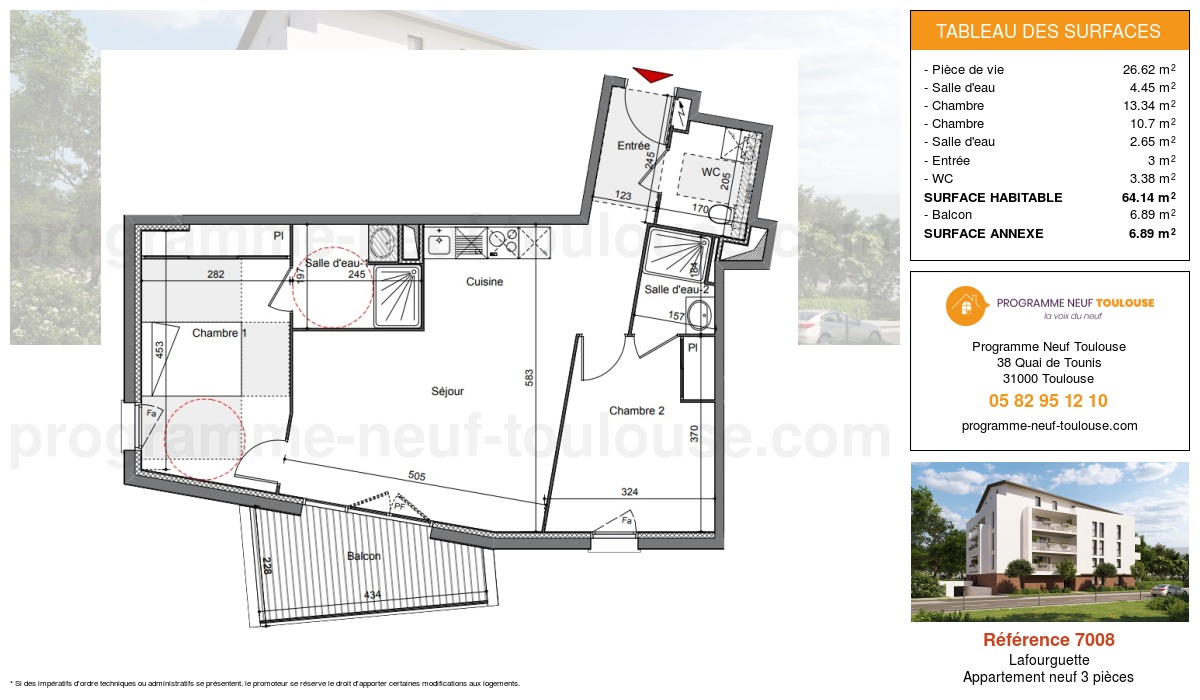 Plan pour un Appartement neuf de  64.14m² à
					Lafourguette