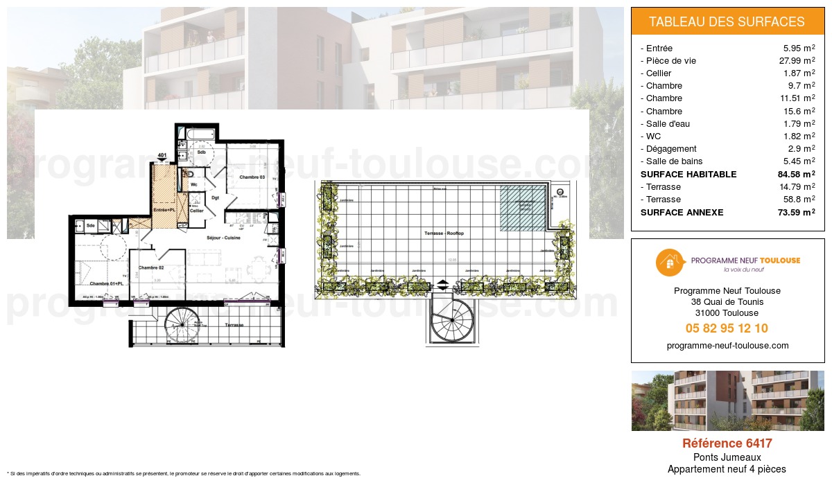 Plan pour un Appartement neuf de  84.58m² à
					Ponts Jumeaux