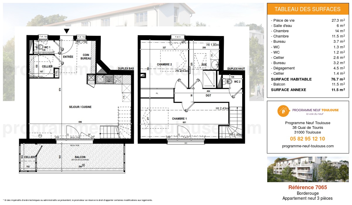 Plan pour un Appartement neuf de  75.3m² à
					Borderouge