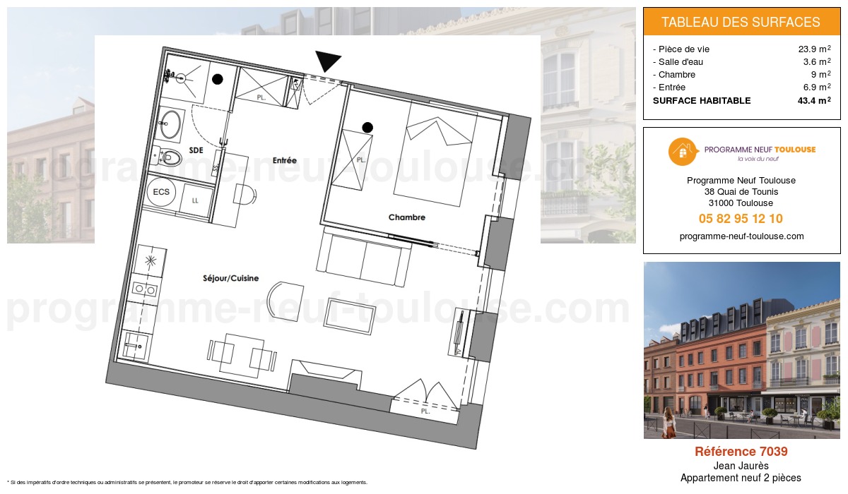 Plan pour un Appartement neuf de  43.4m² à
					Jean Jaurès