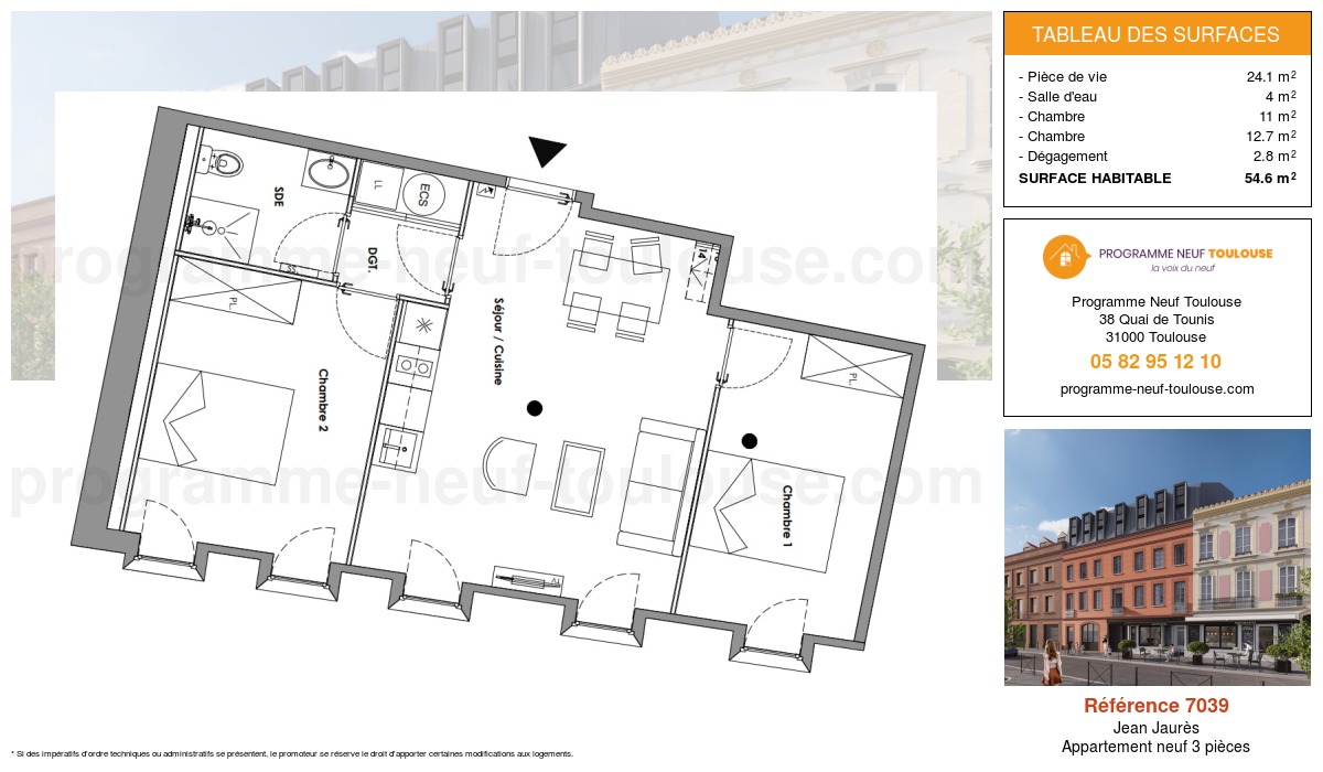 Plan pour un Appartement neuf de  54.6m² à
					Jean Jaurès
