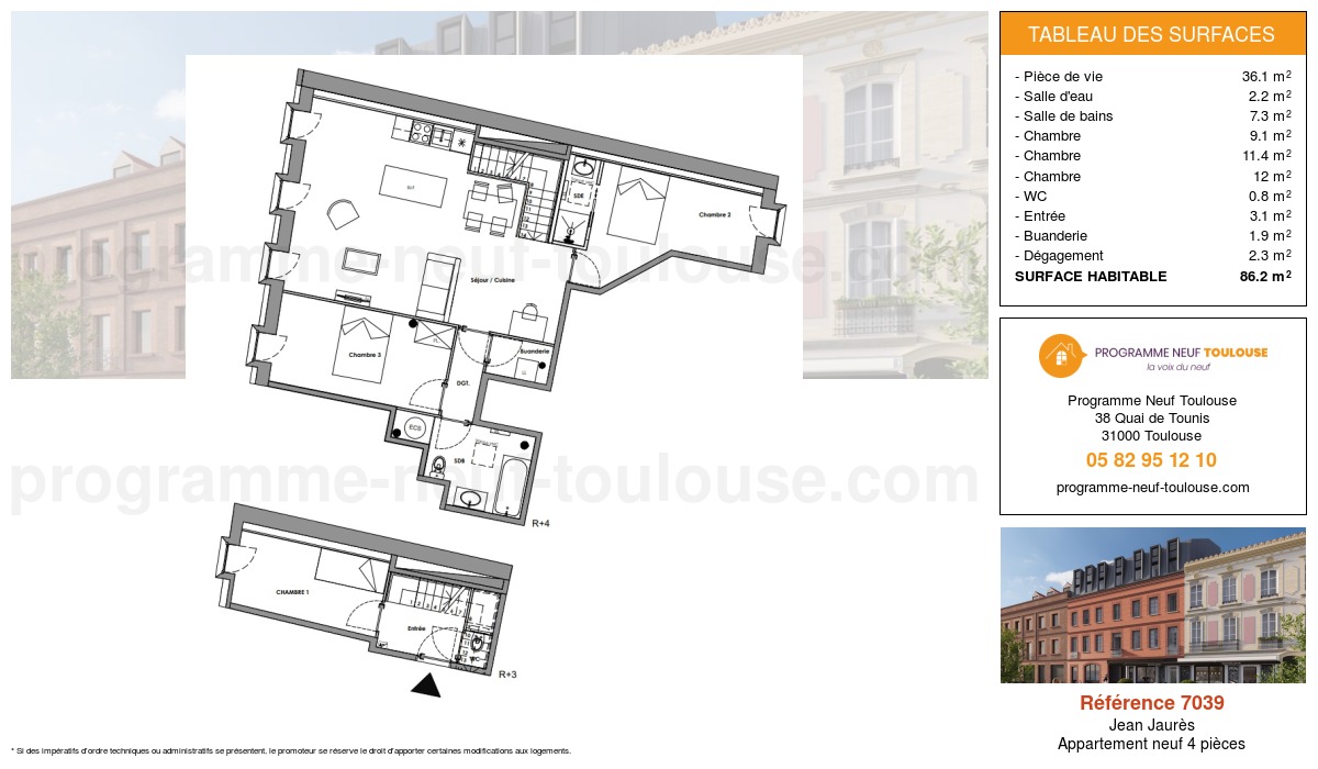 Plan pour un Appartement neuf de  91.1m² à
					Jean Jaurès
