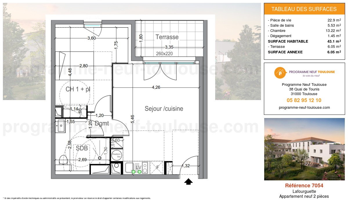 Plan pour un Appartement neuf de  43.1m² à
					Lafourguette
