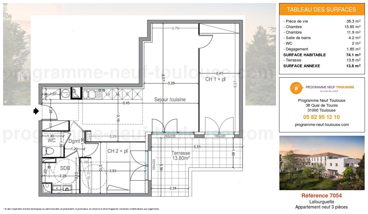 Plan pour un Appartement neuf de  74.1m² à
					Lafourguette