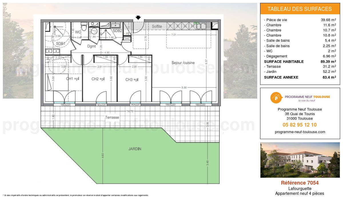 Plan pour un Appartement neuf de  89.39m² à
					Lafourguette