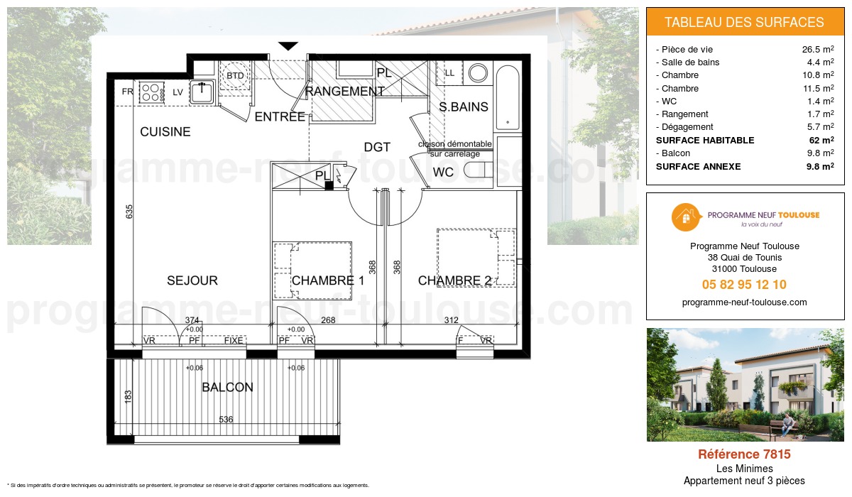 Plan pour un Appartement neuf de 62m² à
Les Minimes