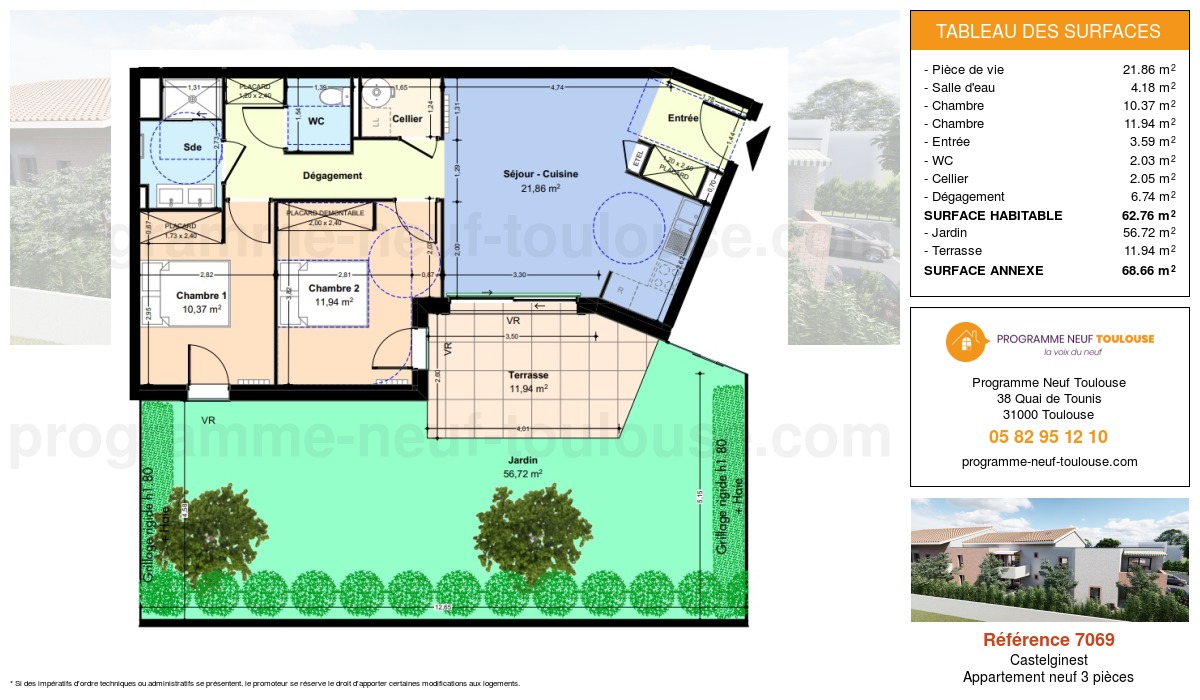 Plan pour un Appartement neuf de  62.76m² à
					Castelginest